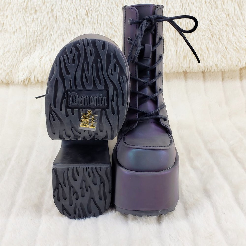 Camel Purple Green Reflective Rave Royalty Festival Platform Ankle Boots - Picture 7 of 15